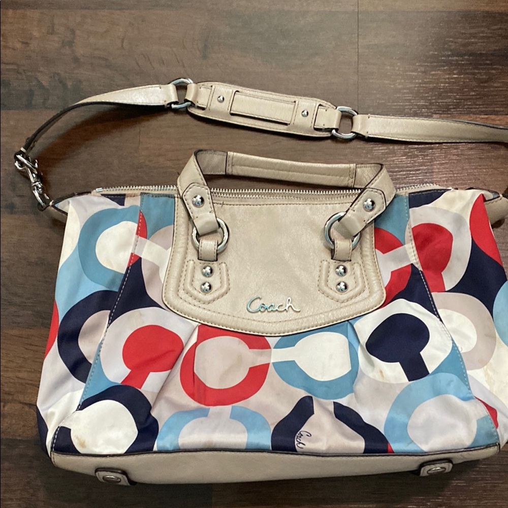 Coach Red and Blue Shoulder Bag with Abstract Design